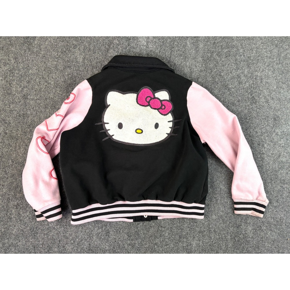 Girls Hello Kitty Varsity Jacket Pink Black‎ Snap Front Medium